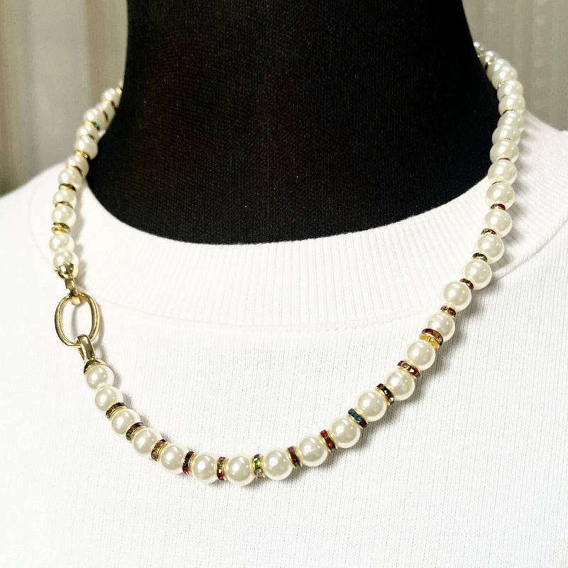 Faux Pearl 22" Rhinestone Chain