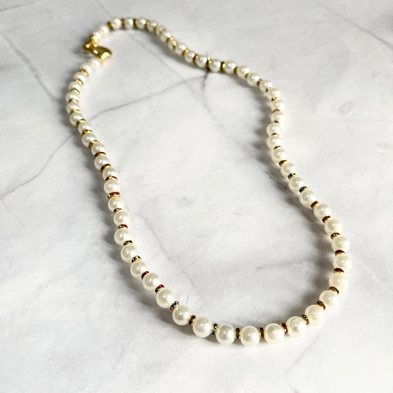 Faux Pearl 22" Rhinestone Chain