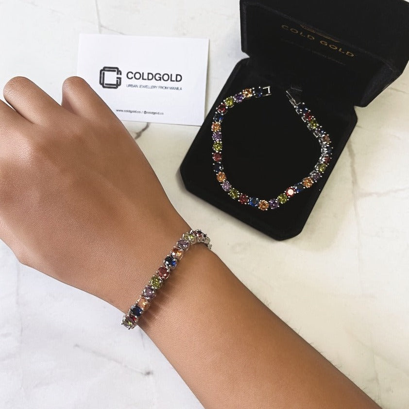 'KALEIDOSCOPE' White-Gold Tennis Bracelet 7.5"