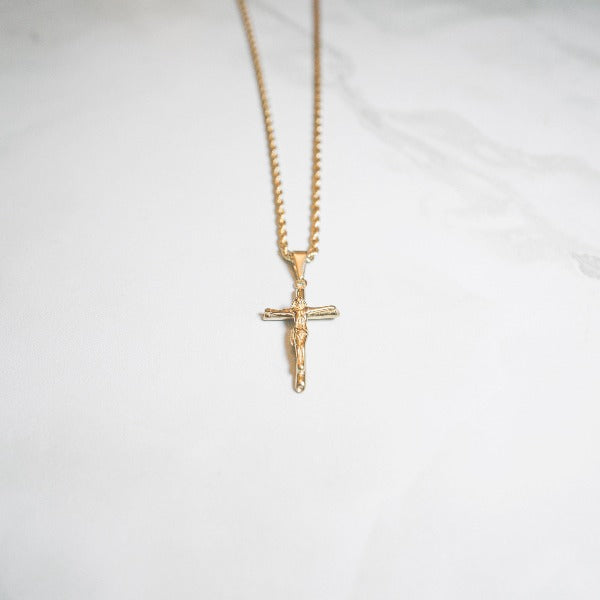 Mini Crucifix 2.0 - Necklace - Cold Gold Mens Gold Urban Contemporary Hiphop Jewelry