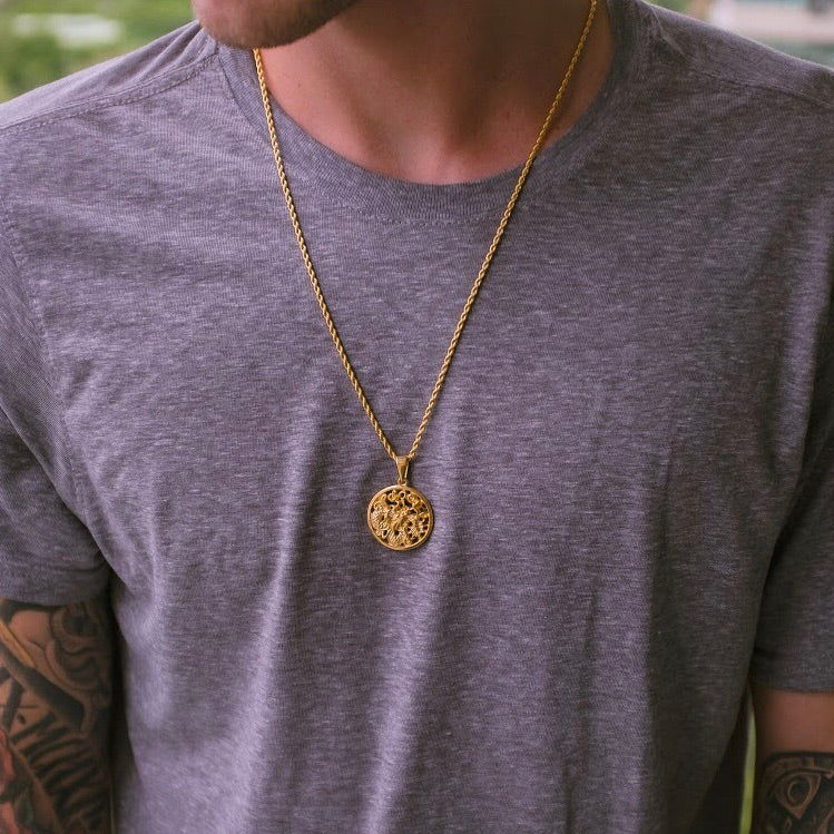 Dragon Medallion - Necklace - Cold Gold Mens Gold Urban Contemporary Hiphop Jewelry