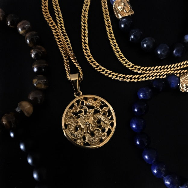 Dragon Medallion - Necklace - Cold Gold Mens Gold Urban Contemporary Hiphop Jewelry