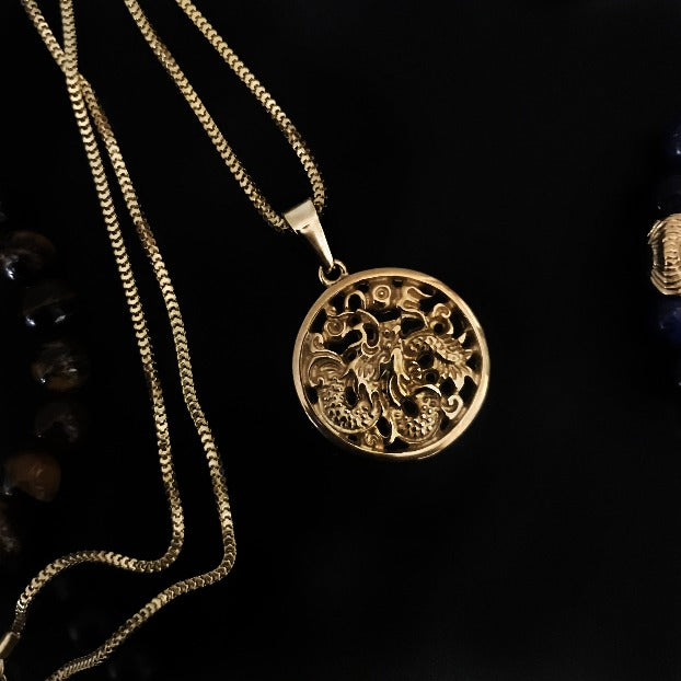 Dragon Medallion - Necklace - Cold Gold Mens Gold Urban Contemporary Hiphop Jewelry