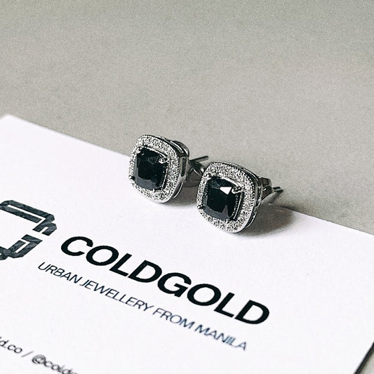 Black & Silver 7mm Cushion-cut Studs