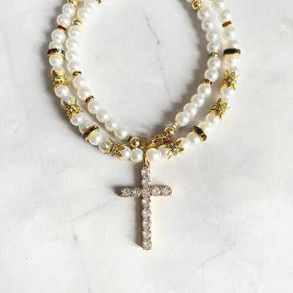 Luminous Cross Pearl Necklace