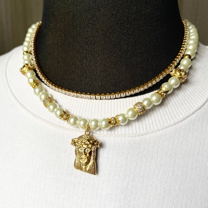Jesus Piece Pearl Necklace