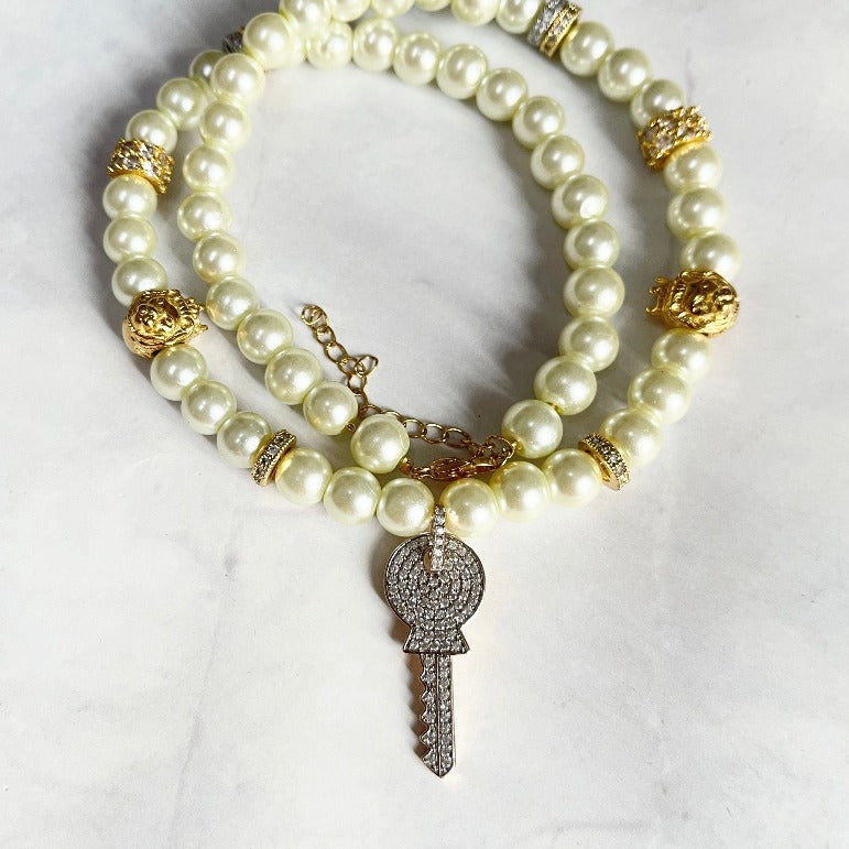 Iced Key Pearl Necklace