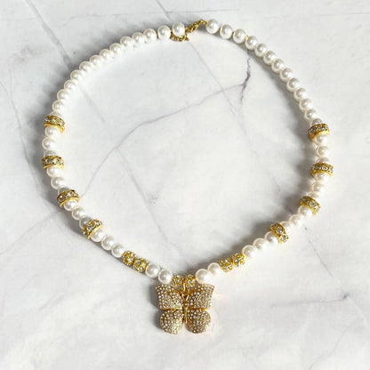 Iced Butterfly Pearl Necklace