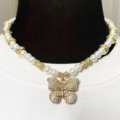 Iced Butterfly Pearl Necklace