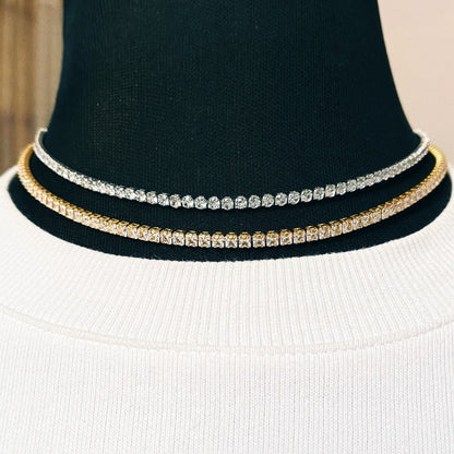 3.5mm Tennis Choker 17” (white gold and yellow gold)