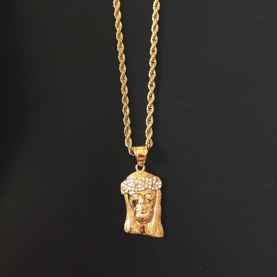 cold gold co ph iced crown jesus piece with cubic zirconia diamonds available in gold pvd plated and custom 18 karat solid gold