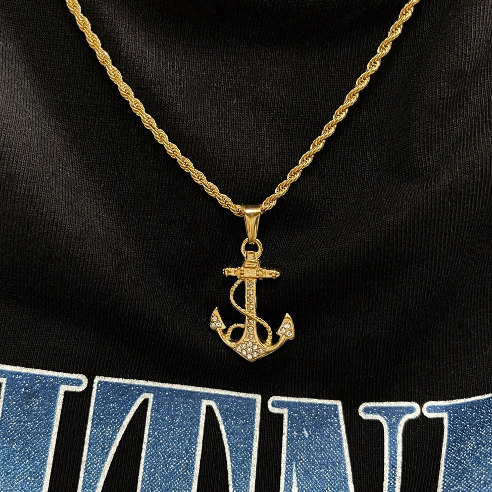 Iced Anchor Necklace