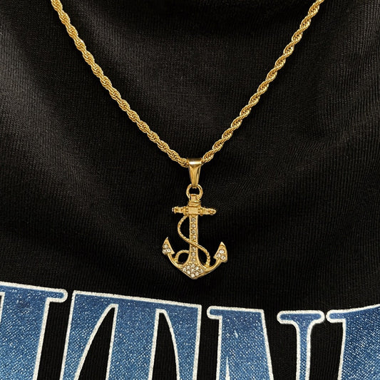 Iced Anchor Necklace