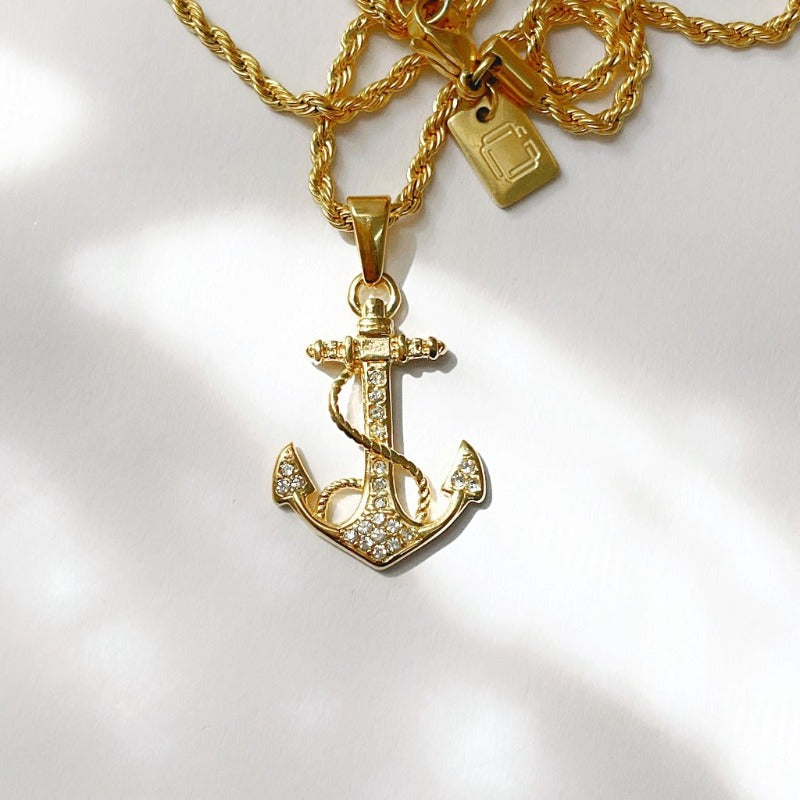 Iced Anchor Necklace