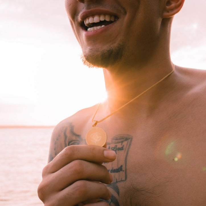 Wave Medallion - Necklace - Cold Gold Mens Gold Urban Contemporary Hiphop Jewelry