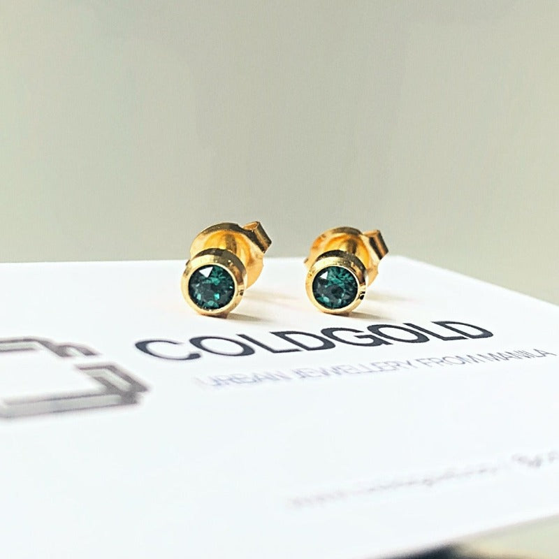 Circle Emerald Studs 2mm - Earrings by Cold Gold Philippines