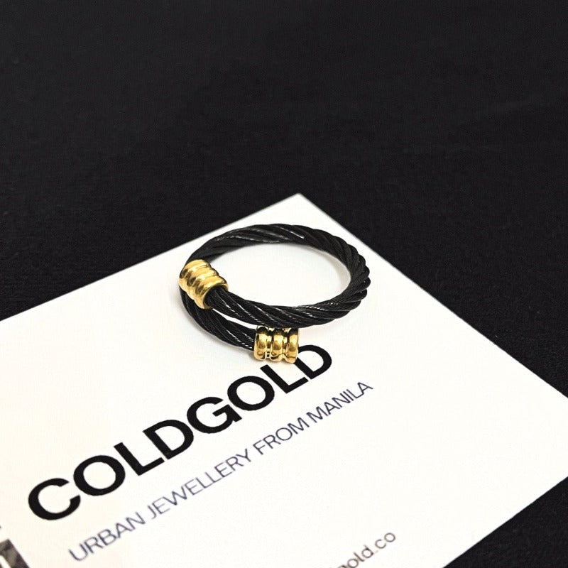 Black and Gold Rope Ring by Cold Gold Philippines
