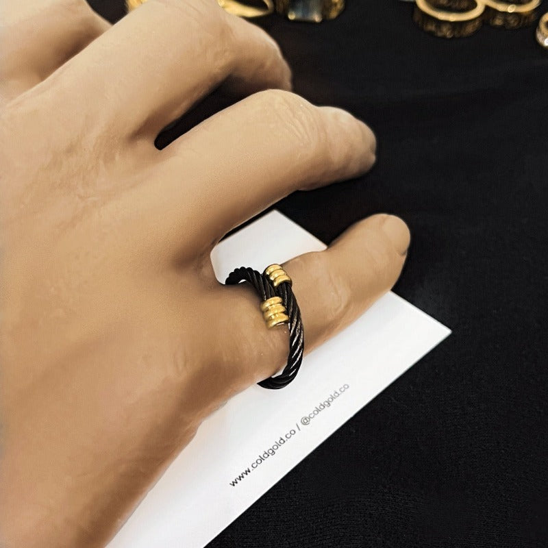 Black and Gold Rope Ring by Cold Gold Philippines