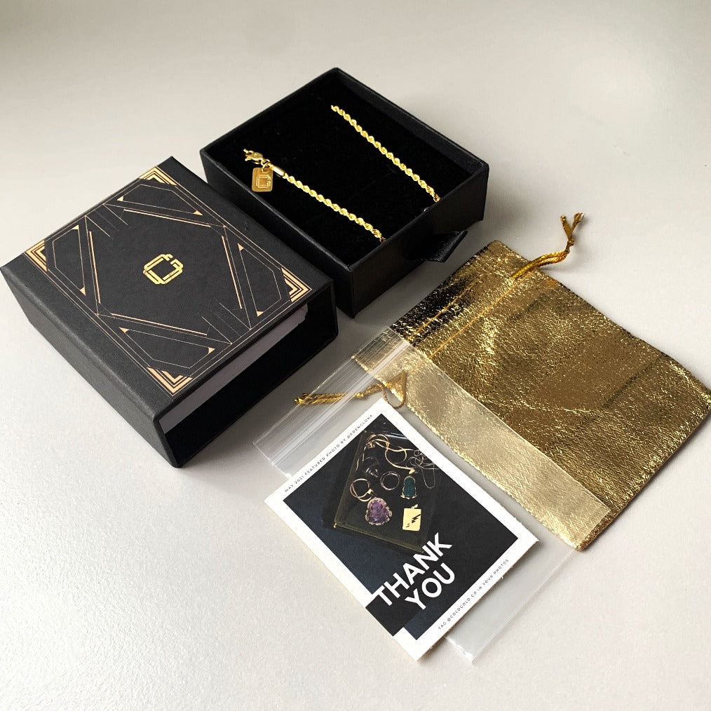 cold gold brand packaging 2021 - art deco jewelry box