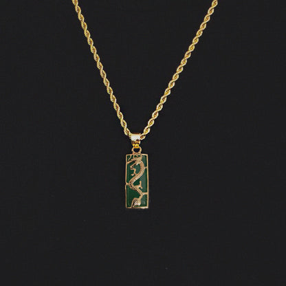 Jade Dragon Mens Lucky Pendant Necklace Jewelry