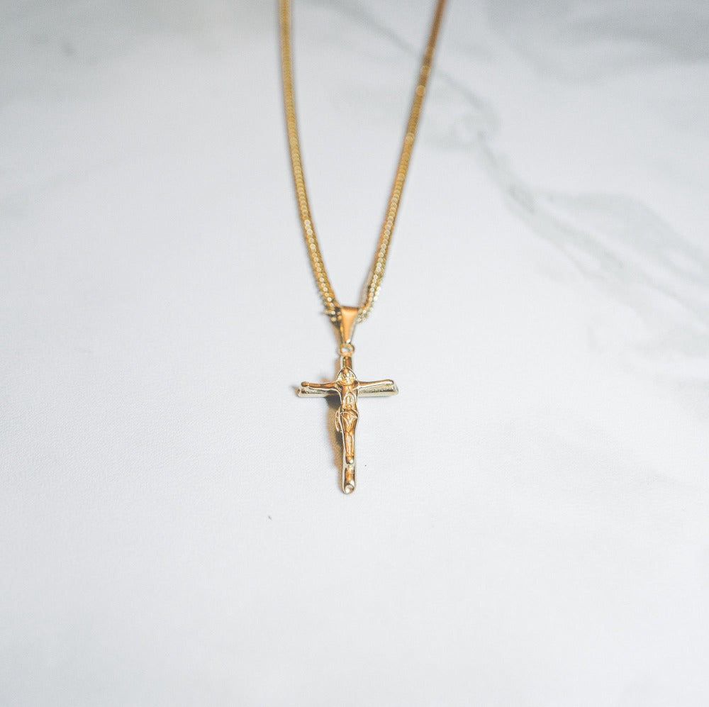 Mini Crucifix 2.0 - Necklace - Cold Gold Mens Gold Urban Contemporary Hiphop Jewelry