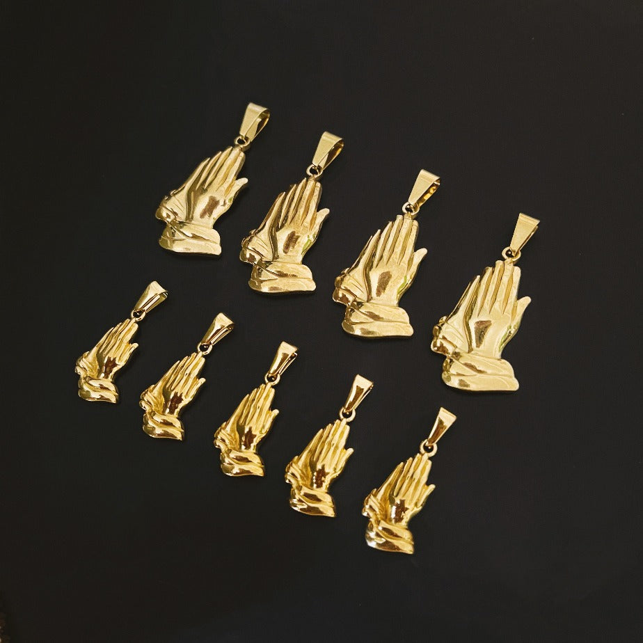 Mini Praying Hands Pendant with Chain. Gold Plated Stainless Steel. Premium Quality, Hypoallergenic, non-tarnish, rust-free. Made by Cold Gold Philippines.