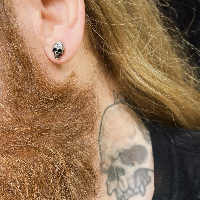 silver steel micro skull studs