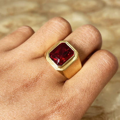 Mens Signet Ring with an Asscher-cut Magenta Stone by Cold Gold Philippines