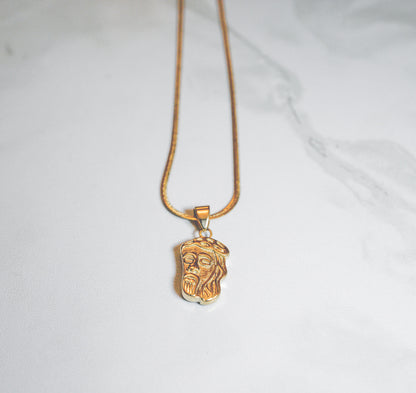 cold gold ph urban jewelry face of jesus micro with slim herringbone chain gold pvd plated