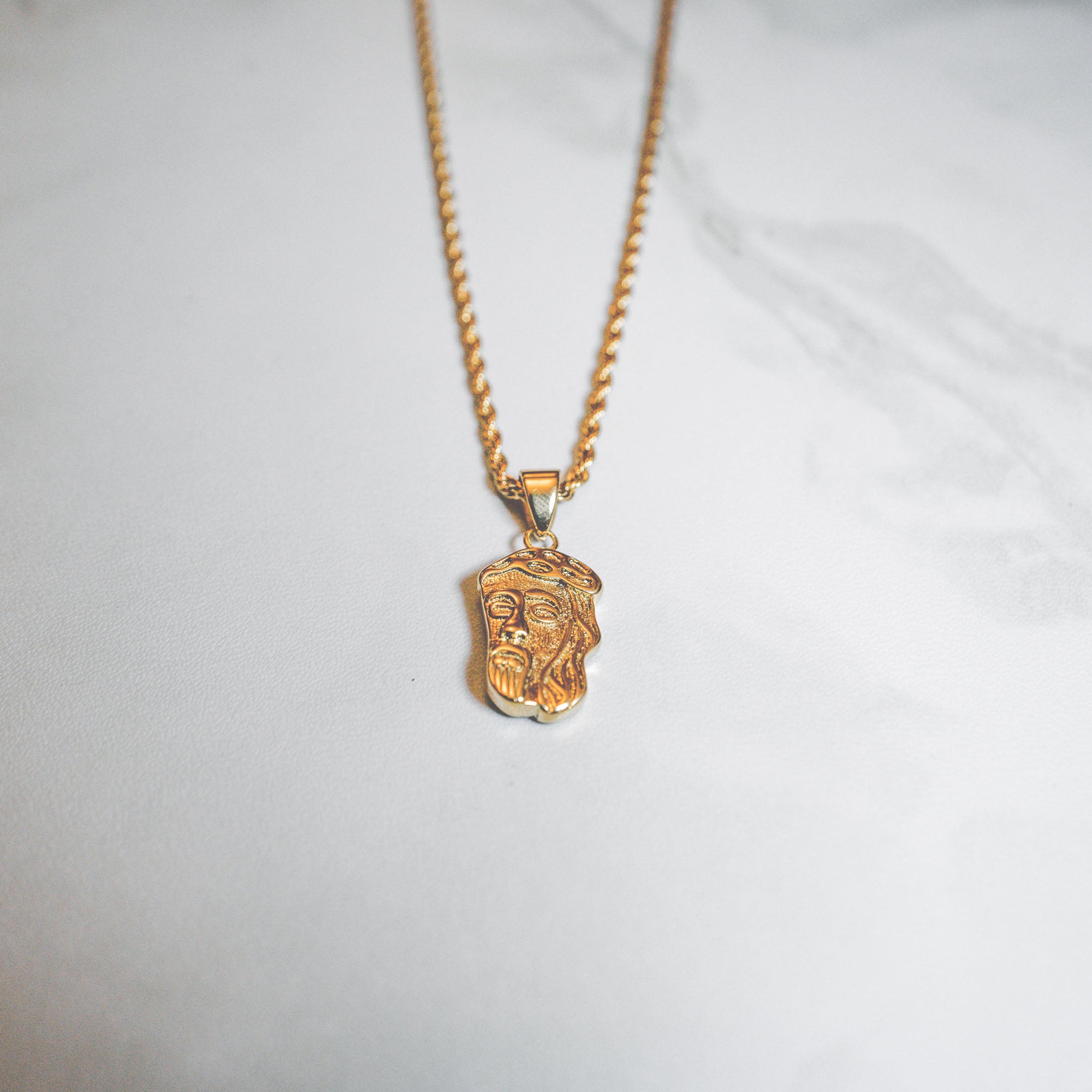 cold gold ph urban jewelry face of jesus micro with rope chain gold pvd plated