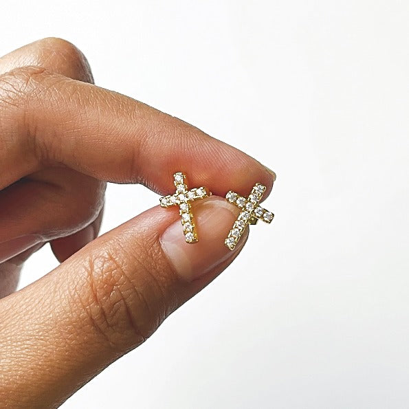 Golden Iced Out Cross Studs
