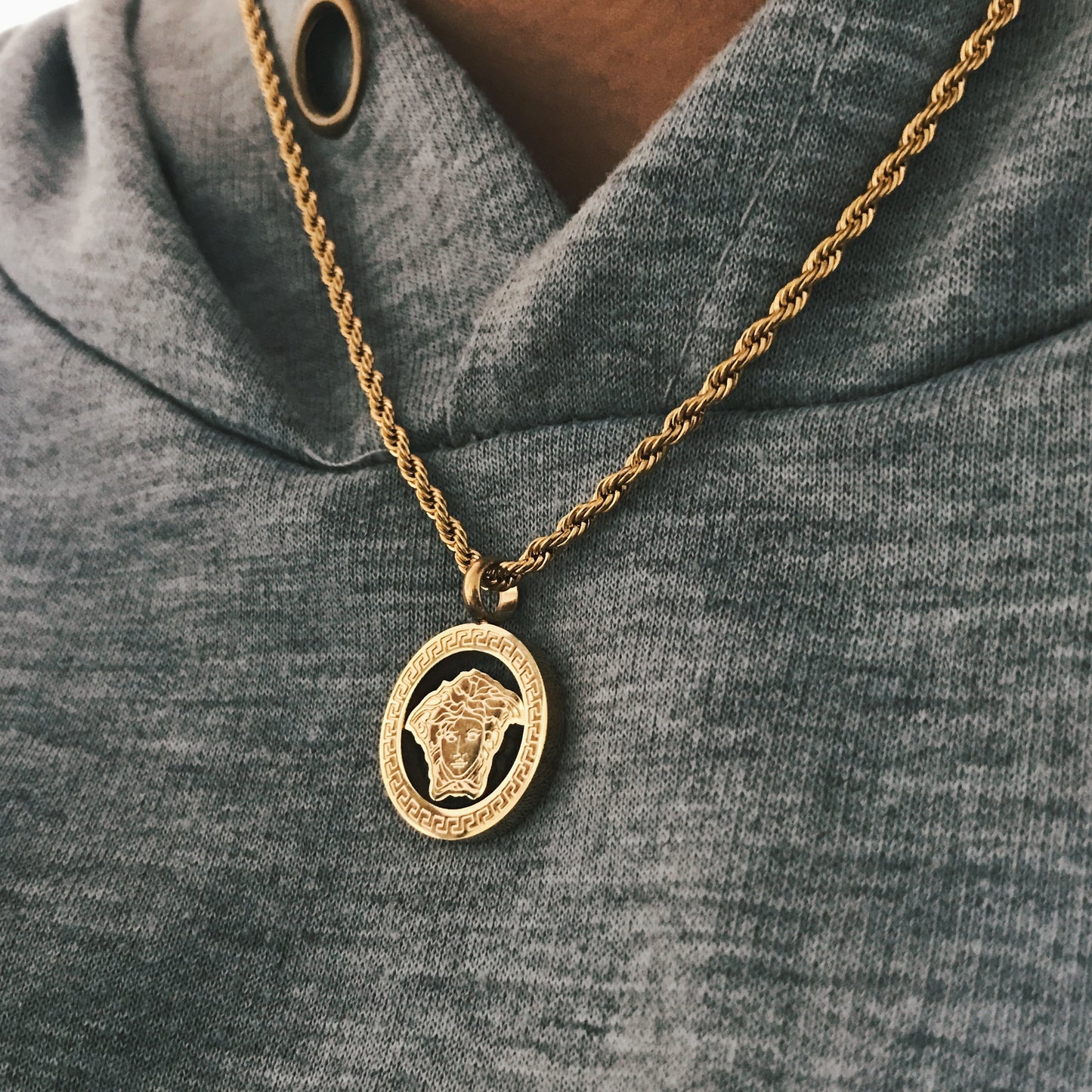 Micro Medusa Medallion - Necklace - Cold Gold Mens Gold Urban Contemporary Hiphop Jewelry