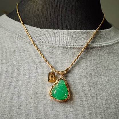 coldgold mini iced jade buddha pendant with thin rope chain 20 inches