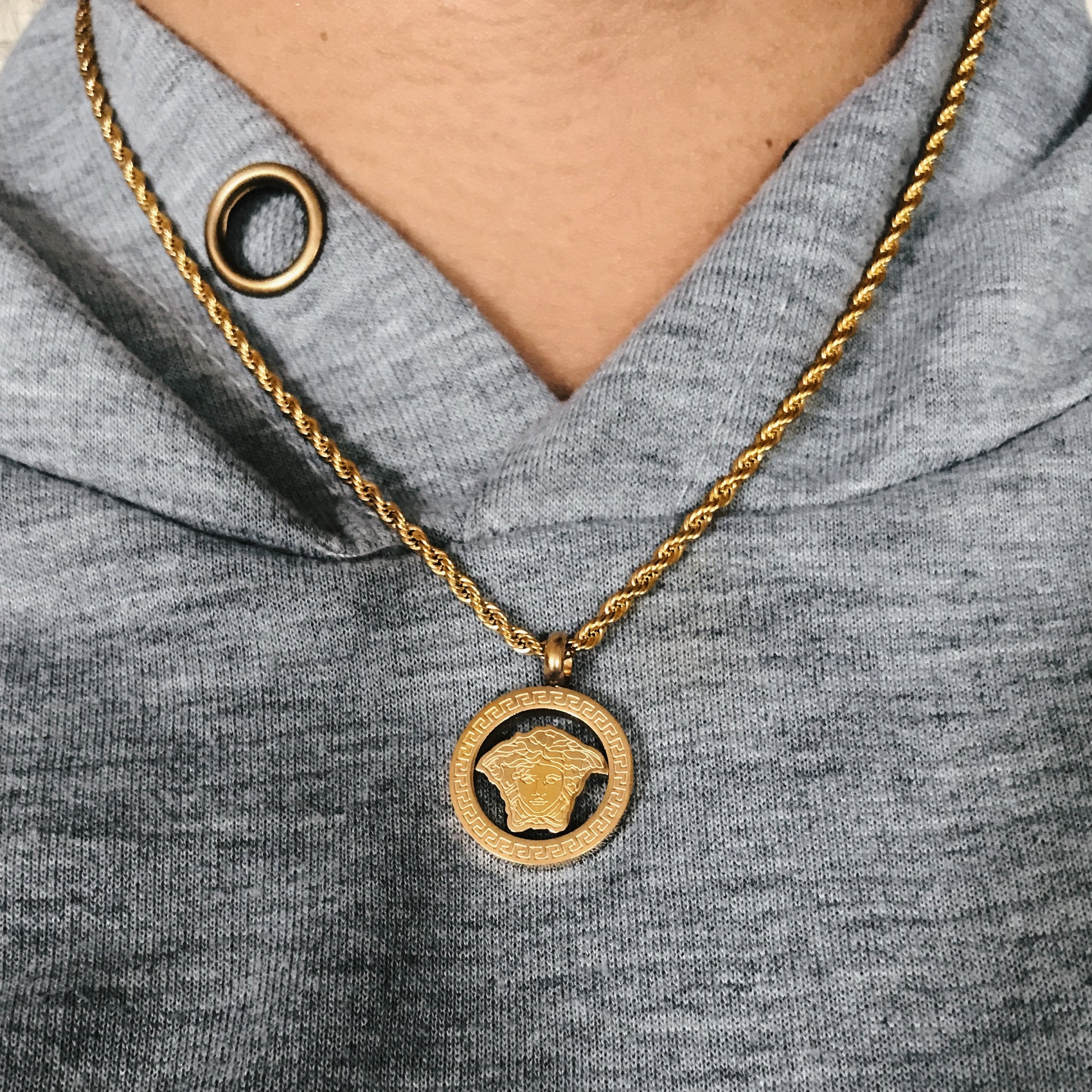 Micro Medusa Medallion - Necklace - Cold Gold Mens Gold Urban Contemporary Hiphop Jewelry