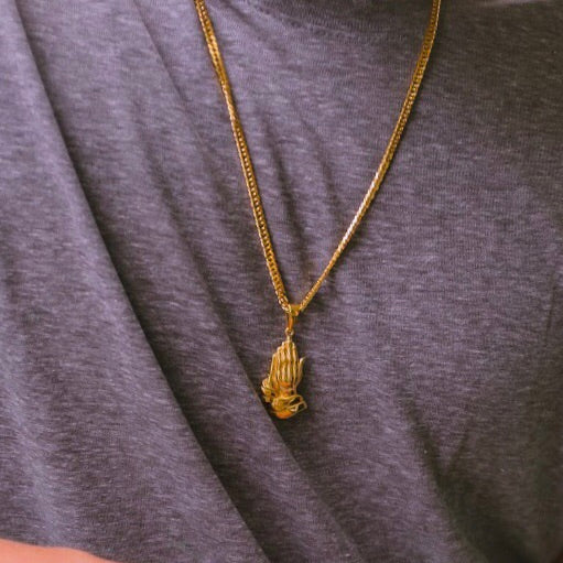 Praying Hands - Necklace - Cold Gold Mens Gold Urban Contemporary Hiphop Jewelry