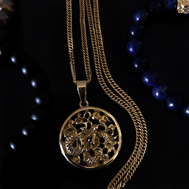 Dragon Medallion - Necklace - Cold Gold Mens Gold Urban Contemporary Hiphop Jewelry