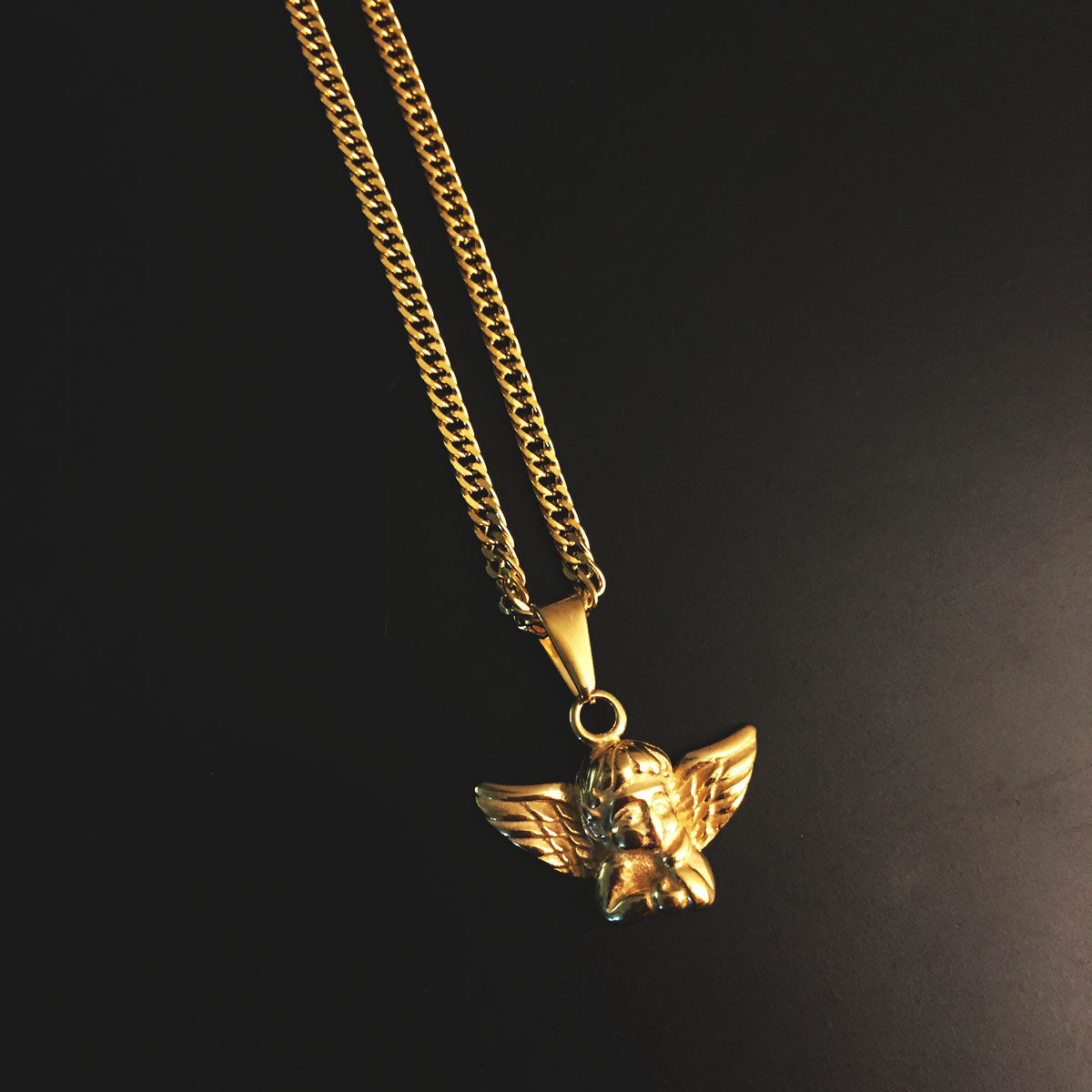 Mini Cherub - Necklace - Cold Gold Mens Gold Urban Contemporary Hiphop Jewelry