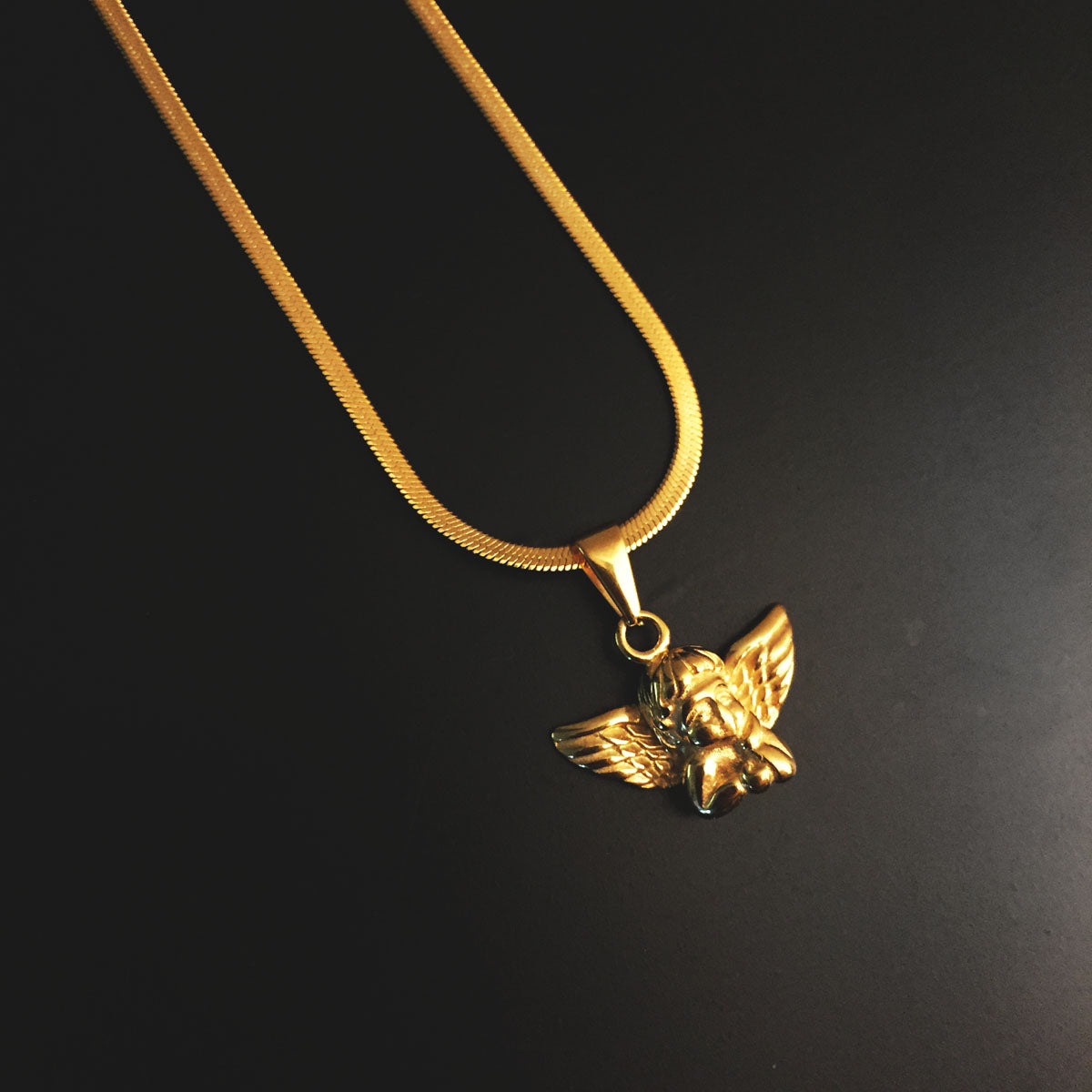 Mini Cherub - Necklace - Cold Gold Mens Gold Urban Contemporary Hiphop Jewelry
