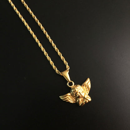 Mini Cherub - Necklace - Cold Gold Mens Gold Urban Contemporary Hiphop Jewelry