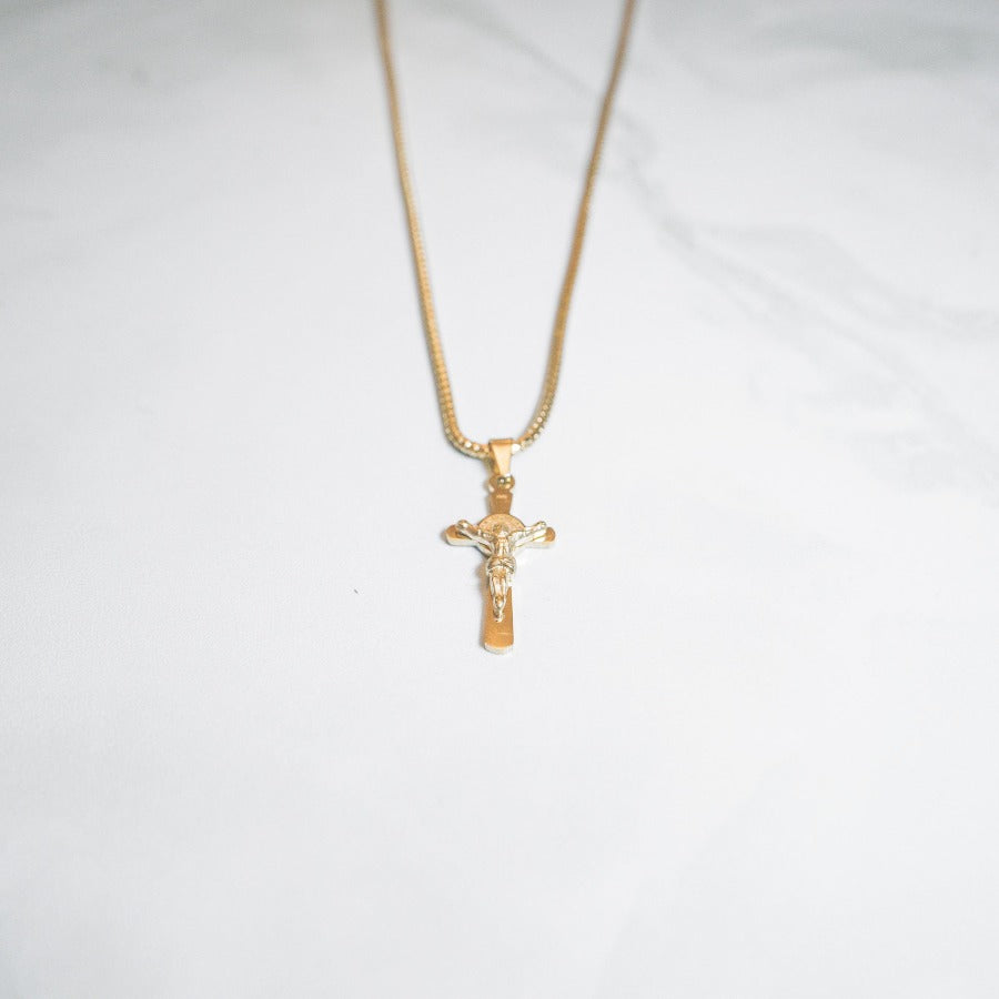 religious mini crucifix cross with jesus pendant gold pvd plated cold gold