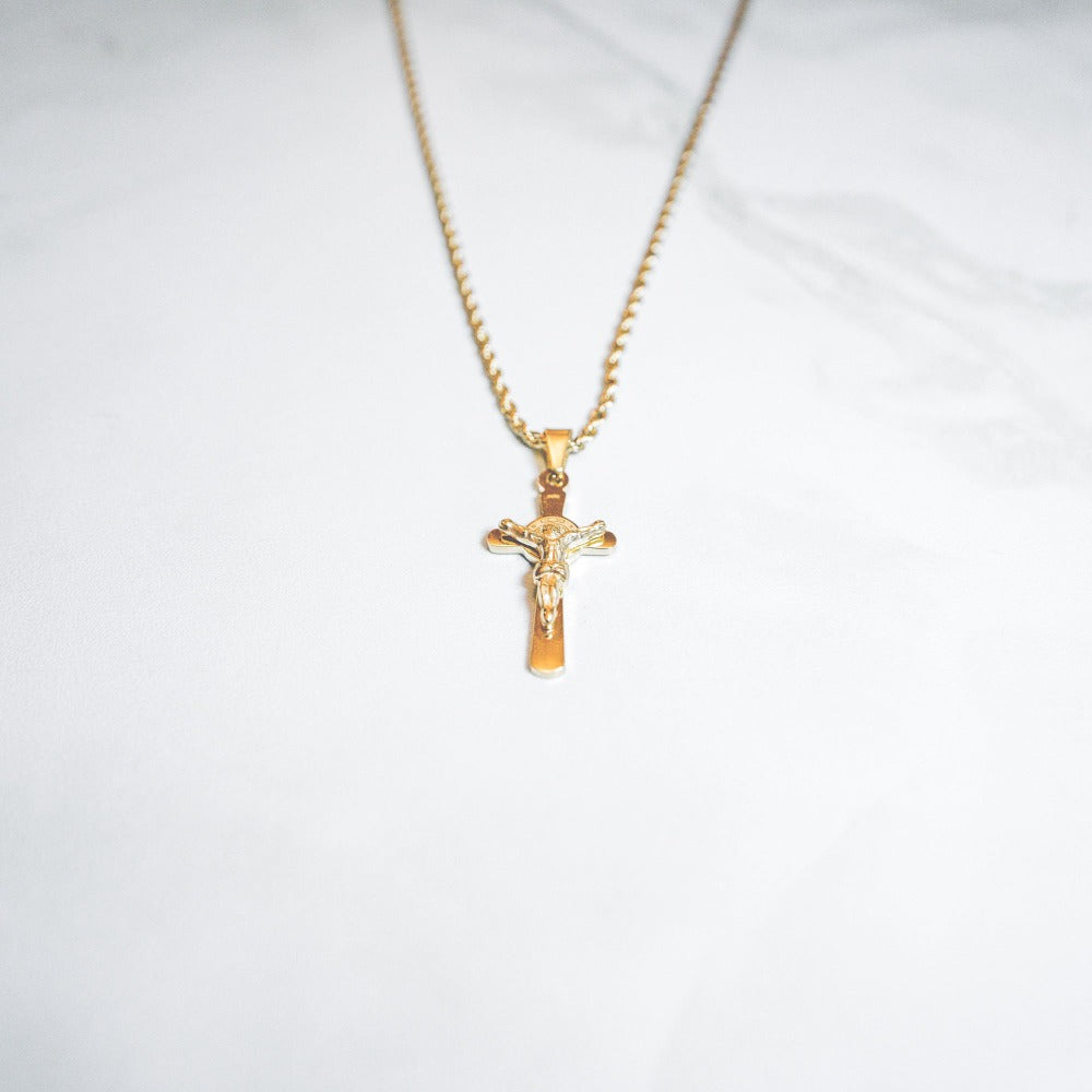 religious mini crucifix cross with jesus pendant gold pvd plated cold gold