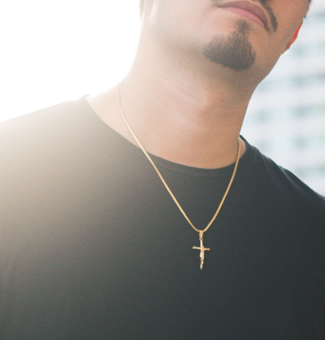 Mini Crucifix 2.0 - Necklace - Cold Gold Mens Gold Urban Contemporary Hiphop Jewelry