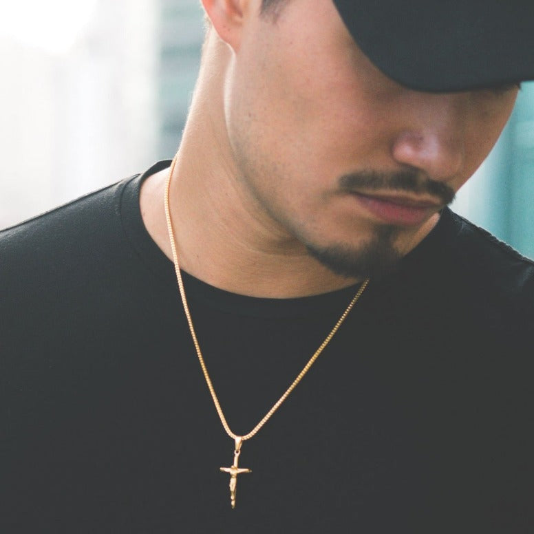 Mini Crucifix 2.0 - Necklace - Cold Gold Mens Gold Urban Contemporary Hiphop Jewelry