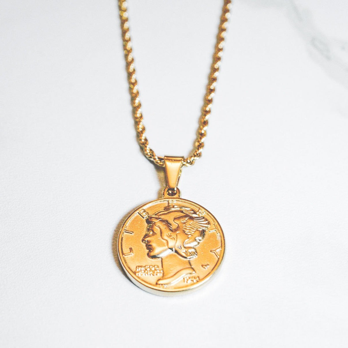 Liberty Piece (Mini) - Necklace - Cold Gold Mens Gold Urban Contemporary Hiphop Jewelry
