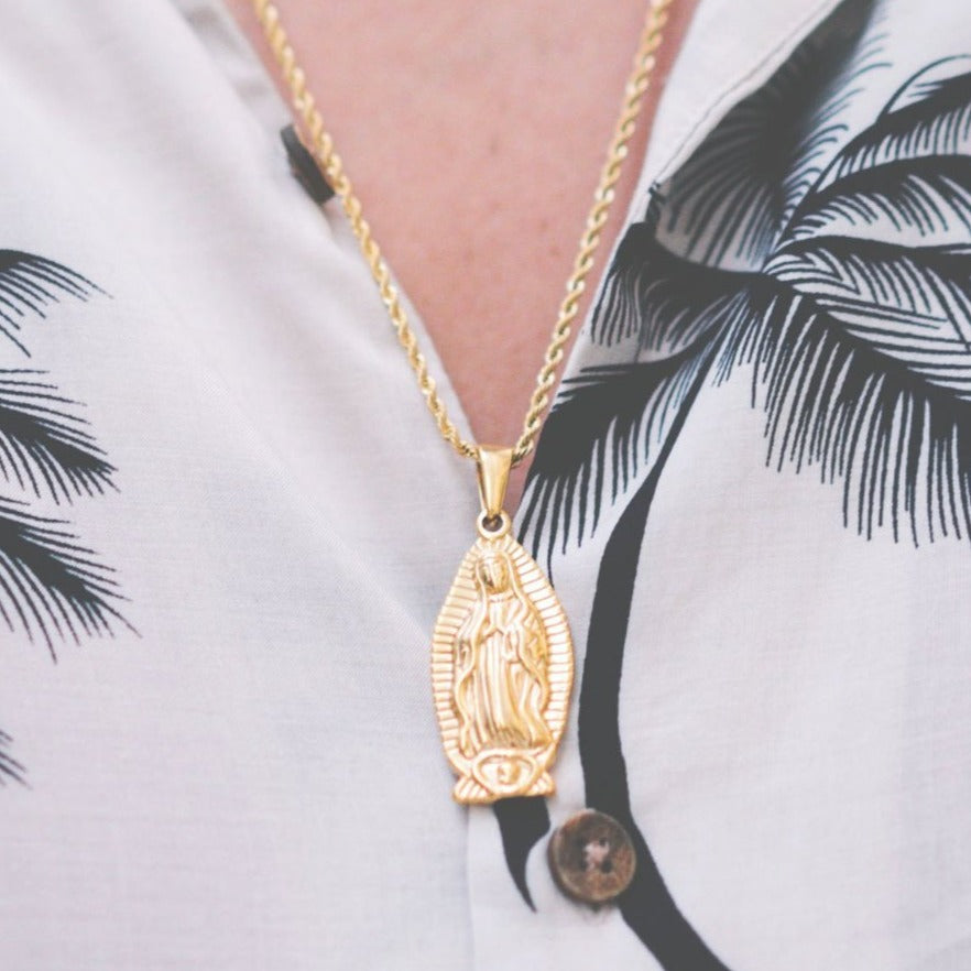 Cold Gold Guadalupe Mary Gold Plated Necklace with Chain
