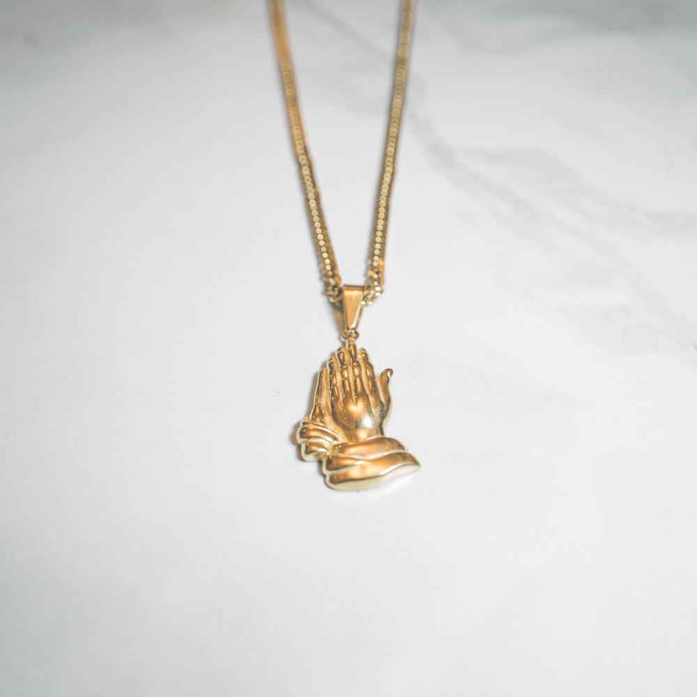 Praying Hands - Necklace - Cold Gold Mens Gold Urban Contemporary Hiphop Jewelry