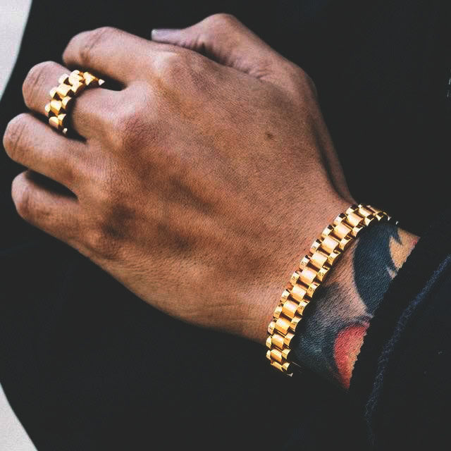 Rolex Watchlink Bracelet - Bracelet - Cold Gold Mens Gold Urban Contemporary Hiphop Jewelry