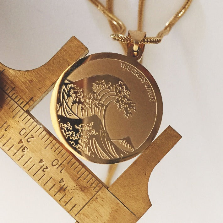 Wave Medallion - Necklace - Cold Gold Mens Gold Urban Contemporary Hiphop Jewelry