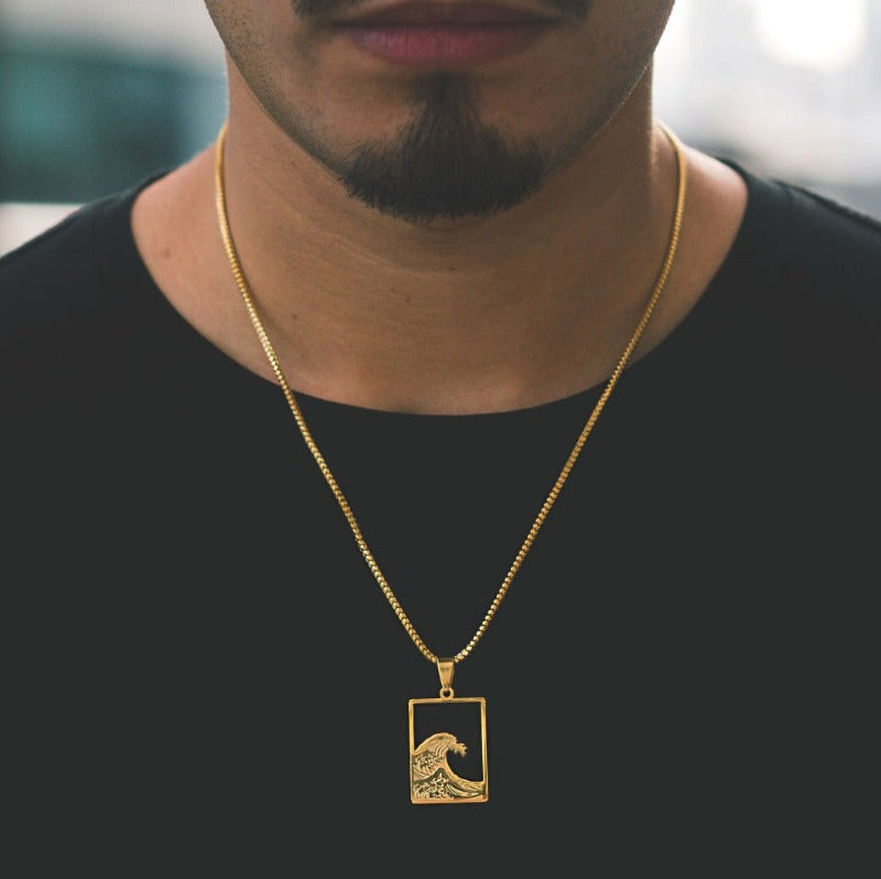 Wave Plate - Necklace - Cold Gold Mens Gold Urban Contemporary Hiphop Jewelry